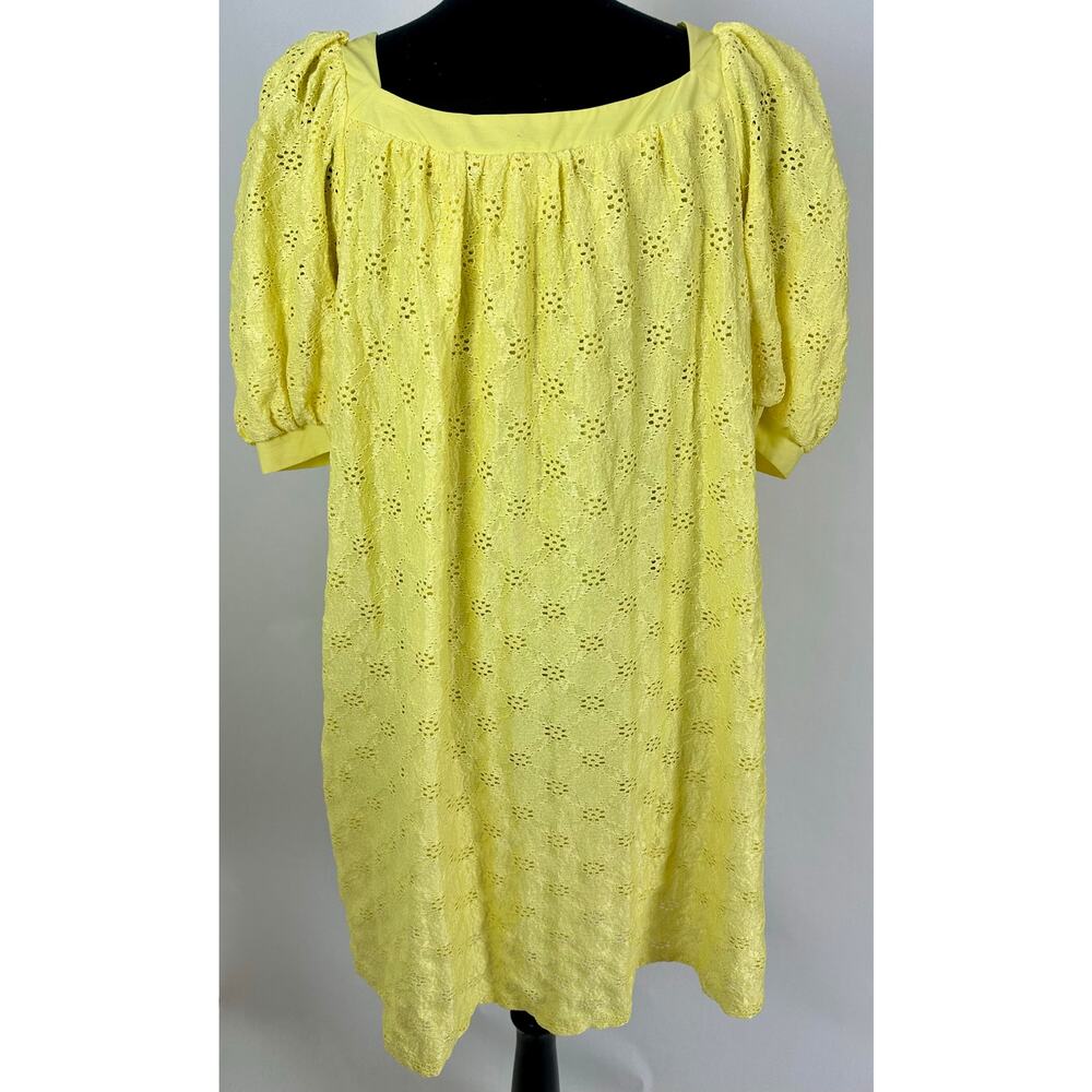 Maeve Anthropologie Medium Cotton Eyelet Lemon Yellow Babydoll Dress Coastal - Picture 7 of 12